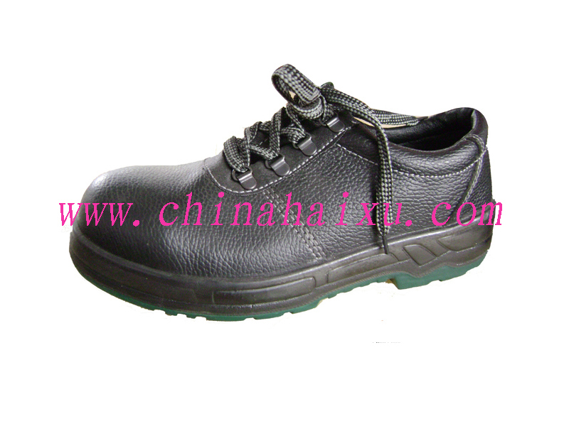 Embossed Black Cow Leather Working Safety Shoes