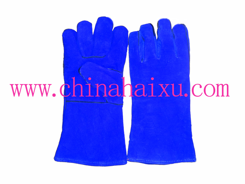 Cow split leather blue welding gloves