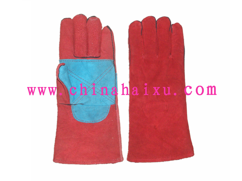 Cow split leather palm strengthen welding gloves