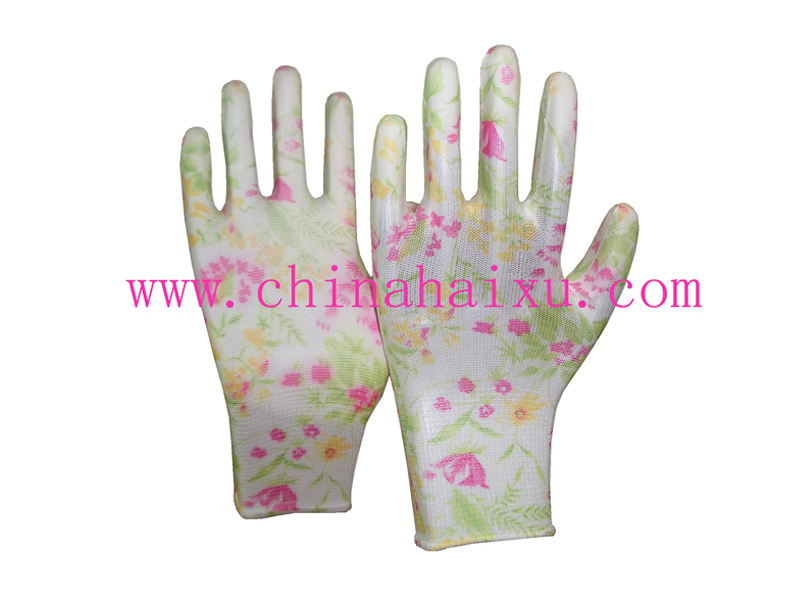PU coated colorized polyester electronic gloves