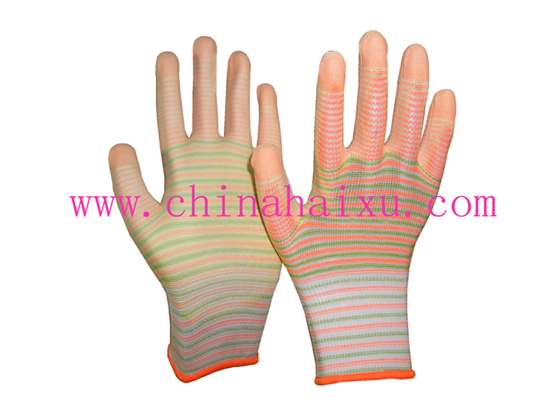 Colorized polyester shell safety gloves PU palm coated