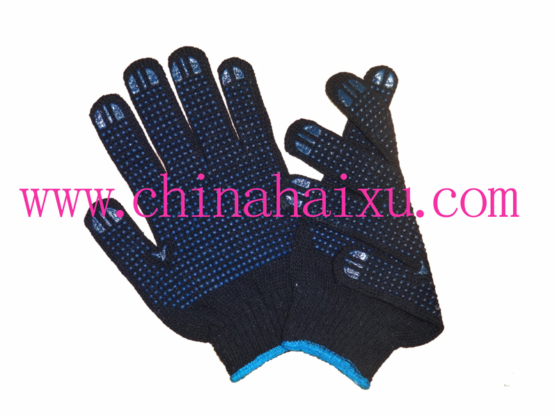 Black cotton yarn with both side PVC dotted labor gloves