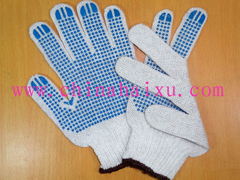Cotton knitted working glove dotted glove