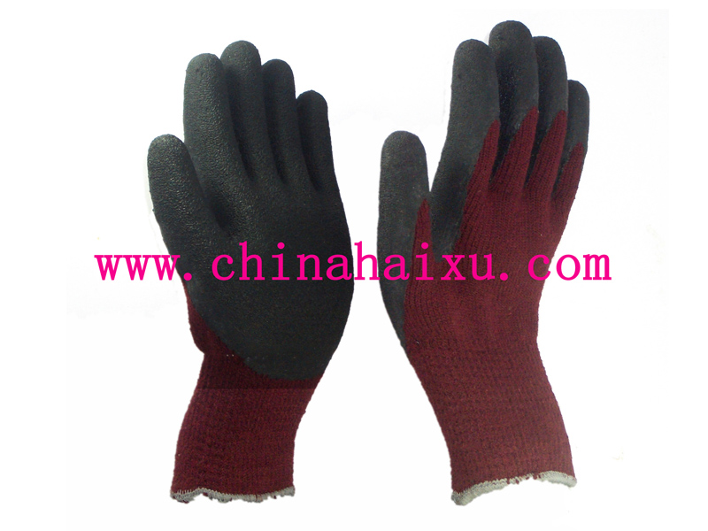 Black latex coated brown working gloves