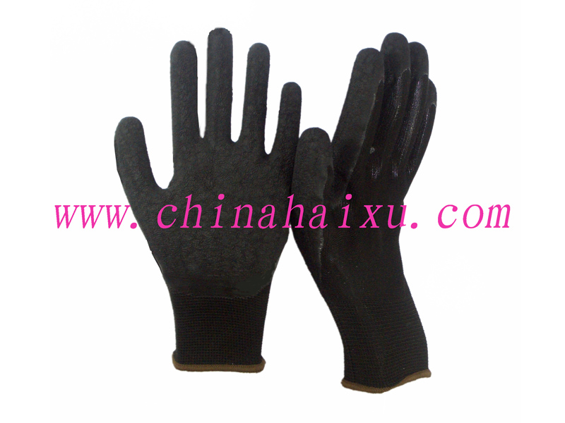 Black polyester black latex safety gloves