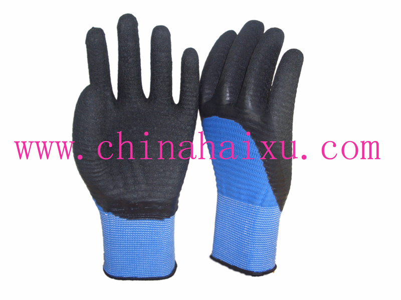 3/4 coated black latex blue polyester working gloves