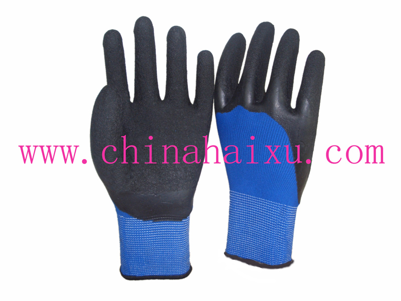 3/4 coated black latex blue polyester working gloves