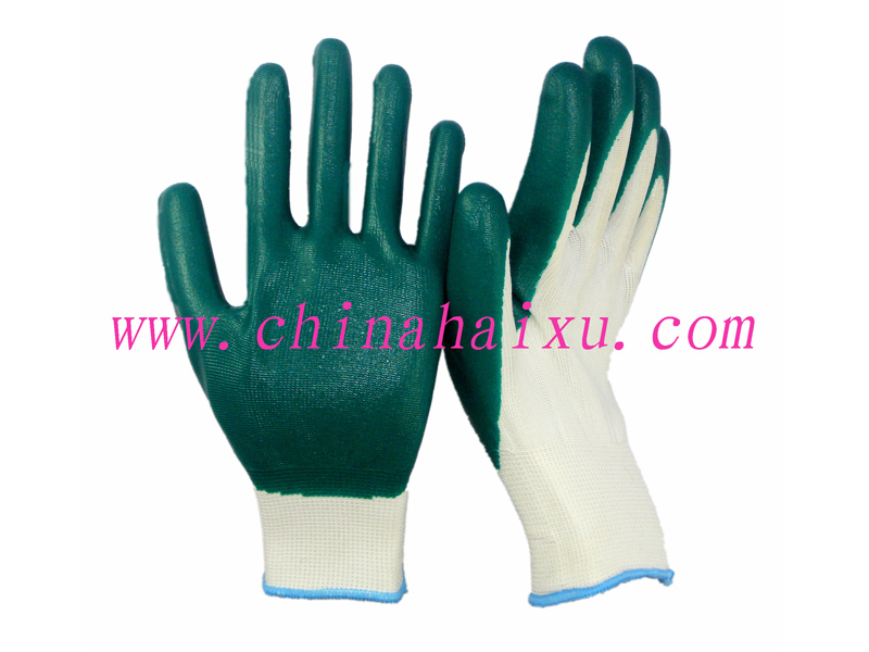 Green nitrile coated labor gloves