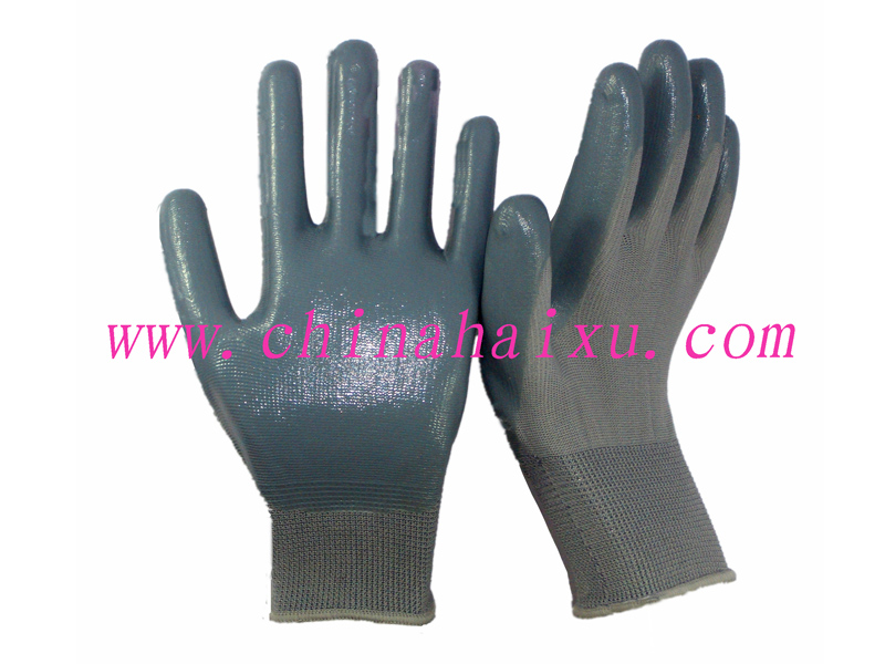 Nylon gloves grey nitrile coated labor gloves
