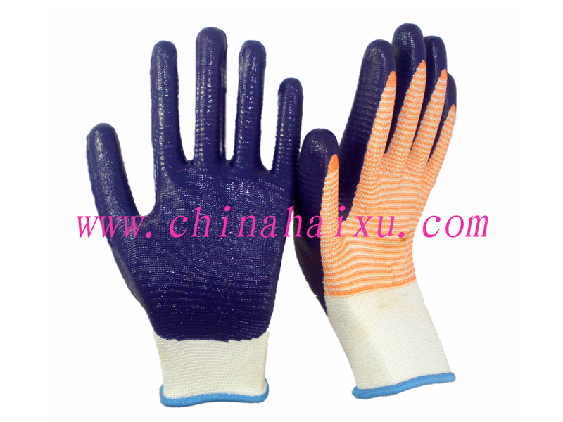 Purple nitrile coated working gloves